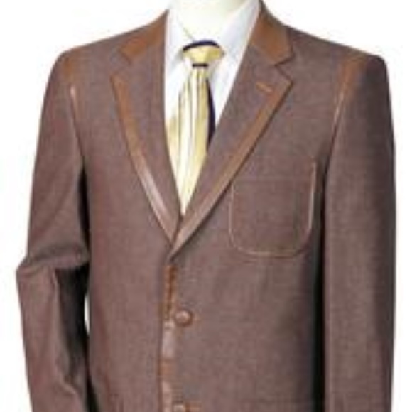 Men's Denim 2pc Suit W/faux Leather Contours